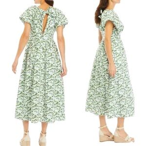Crown & Ivy, society social /NWT Green Maxi Dress puffy sleeve tie back, Size 12